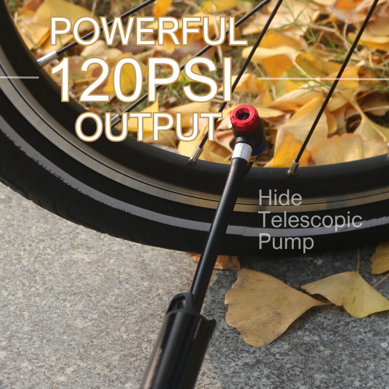 Mini velosipēda sūknis 120PSI slēptās šļūtenes riteņbraukšanas rokas sūknis velosipēda piepūšanai alumīnija sakausējums, nodilumizturīgs pārnēsājams AV FV sūknim