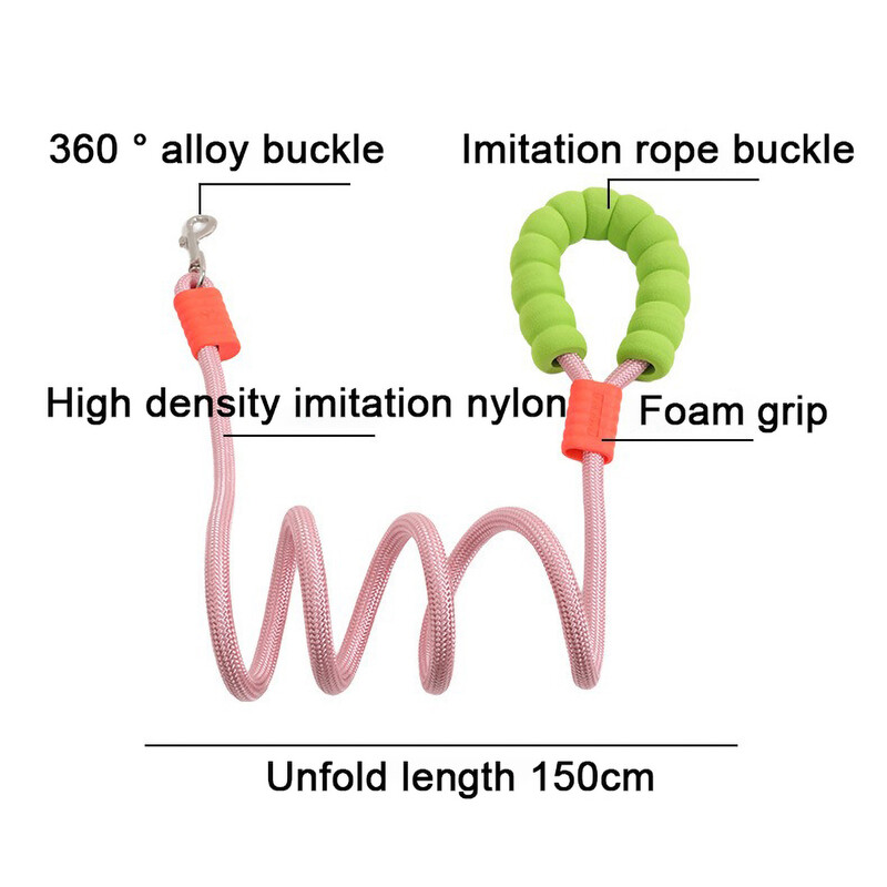 150 cm gara suņu pavada ar putuplasta rokturi, amortizējoša triecienu absorbējoša elastīga sakausējuma sprādze Izturīga, ērta virve pastaigām