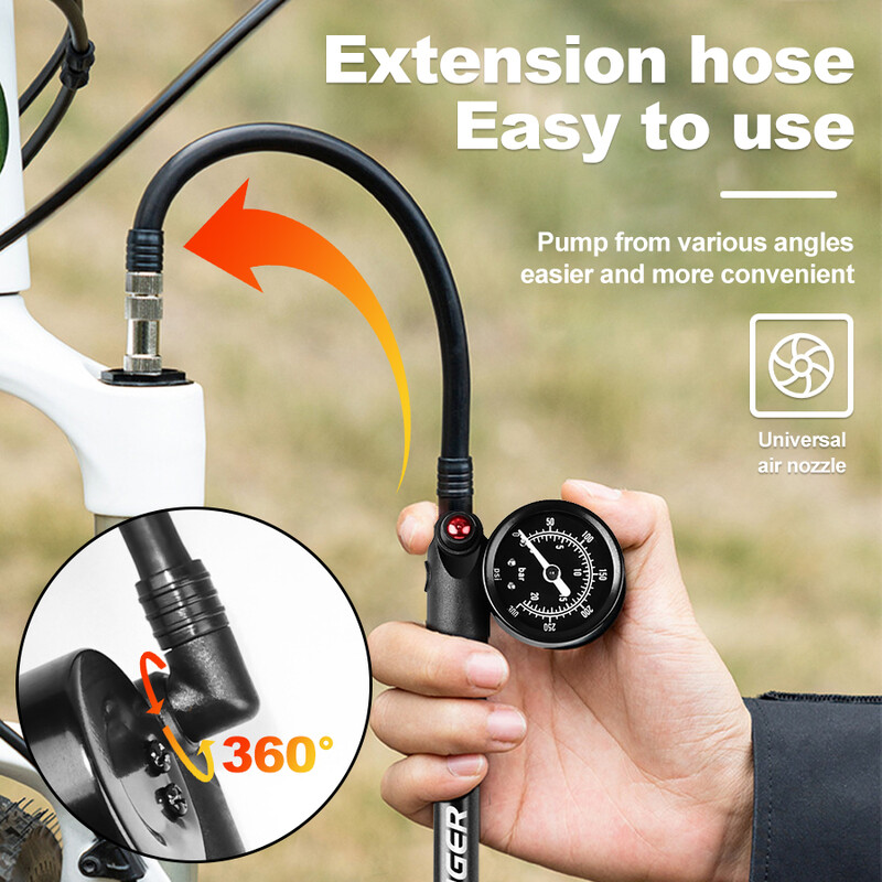 X-TIGER kaasaskantav kõrgsurve 300 psi jalgratta õhupump koos mõõturiga kahvli ja tagumise vedrustuse amortisaatori mägi jaoks