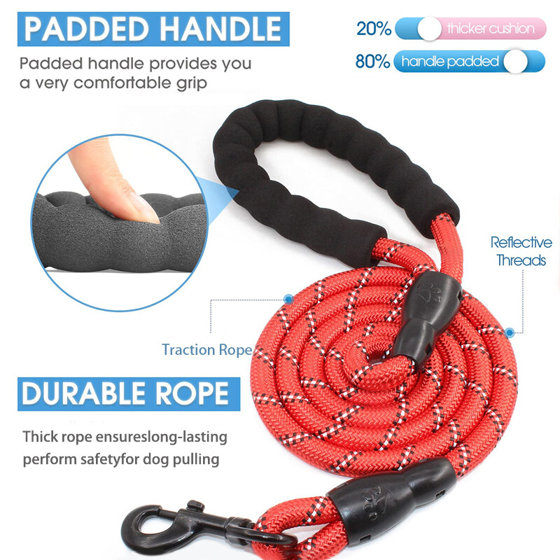 120/150/200/300 cm Mājdzīvnieku atstarojoša vilces virve Maza un vidēja izmēra daudzkrāsu suņu ķēde, sūklis, rokturis, suņu pavada mājdzīvnieku produkti