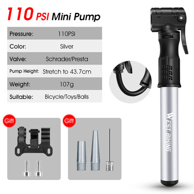 WEST BIKING dviračio siurblys Mini nešiojamas MTB plento dviračių pripūtimas Presta Schrader vožtuvo prailginimo žarna dviračių priedai