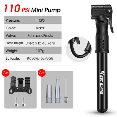 WEST BIKING dviračio siurblys Mini nešiojamas MTB plento dviračių pripūtimas Presta Schrader vožtuvo prailginimo žarna dviračių priedai