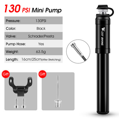 WEST BIKING dviračio siurblys Mini nešiojamas MTB plento dviračių pripūtimas Presta Schrader vožtuvo prailginimo žarna dviračių priedai