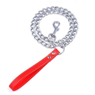 120 cm Lieljaudas pretkodienu suņu siksna ar ādas rokturi Ķēdes suņu pavada Izturīga metāla košļājamā suņu apmācības pavada