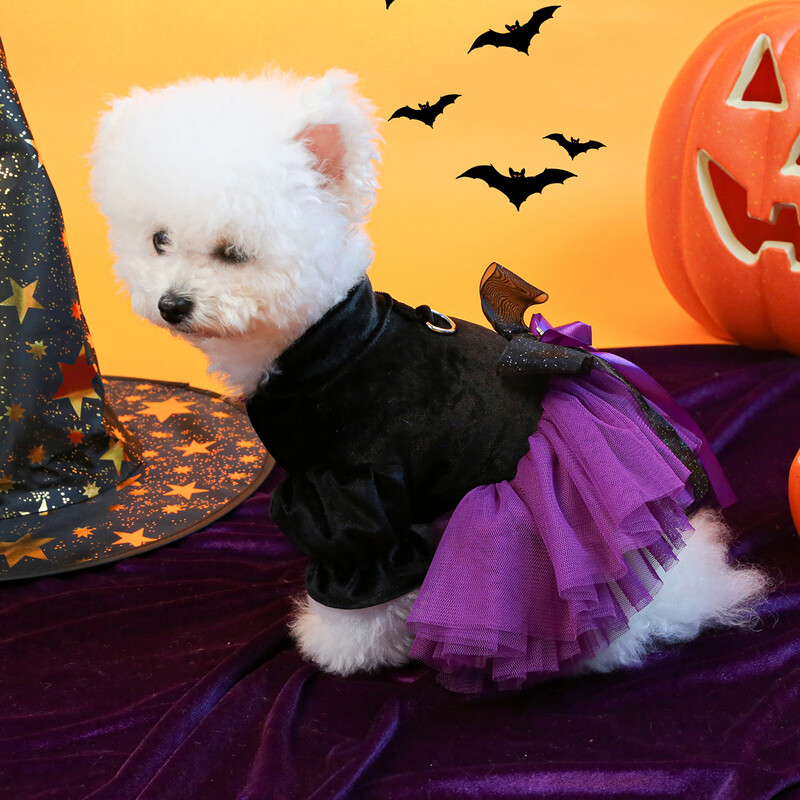 1 gab. Mājdzīvnieku apģērbs kaķu rudens/ziemas Helovīnam Mazās raganiņas kāzu kleita Princeses kleita, kas piemērota maziem un vidējiem suņiem