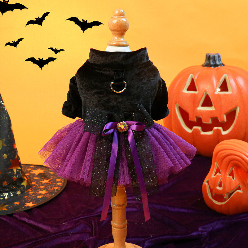 1 gab. Mājdzīvnieku apģērbs kaķu rudens/ziemas Helovīnam Mazās raganiņas kāzu kleita Princeses kleita, kas piemērota maziem un vidējiem suņiem