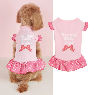 Q13 Mājdzīvnieku suņu apģērbi polka dot svītra bantīte mīlestība sirds lidojoša piedurkne mežģīnes māsa Teddy vidēja un maza suņa svārki kucēnu drēbes