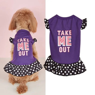 Q13 Mājdzīvnieku suņu apģērbi polka dot svītra bantīte mīlestība sirds lidojoša piedurkne mežģīnes māsa Teddy vidēja un maza suņa svārki kucēnu drēbes