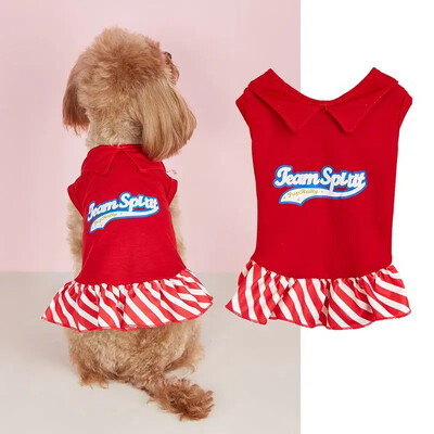 Q13 Mājdzīvnieku suņu apģērbi polka dot svītra bantīte mīlestība sirds lidojoša piedurkne mežģīnes māsa Teddy vidēja un maza suņa svārki kucēnu drēbes