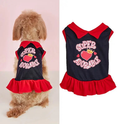 Q13 Mājdzīvnieku suņu apģērbi polka dot svītra bantīte mīlestība sirds lidojoša piedurkne mežģīnes māsa Teddy vidēja un maza suņa svārki kucēnu drēbes