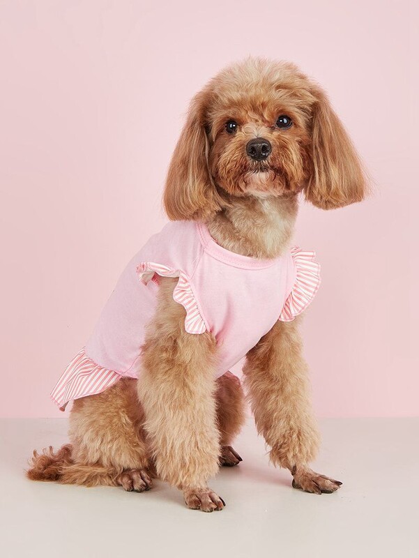 Q13 Mājdzīvnieku suņu apģērbi polka dot svītra bantīte mīlestība sirds lidojoša piedurkne mežģīnes māsa Teddy vidēja un maza suņa svārki kucēnu drēbes