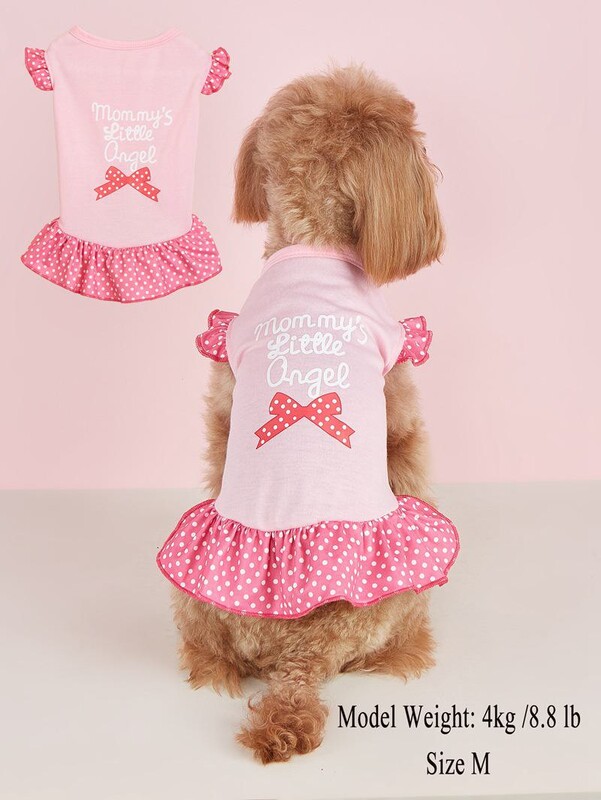 Q13 Mājdzīvnieku suņu apģērbi polka dot svītra bantīte mīlestība sirds lidojoša piedurkne mežģīnes māsa Teddy vidēja un maza suņa svārki kucēnu drēbes