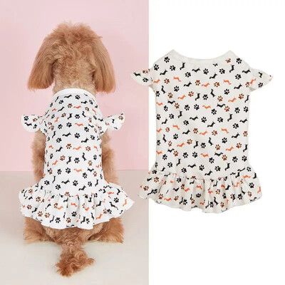 Q16 Pavasara un vasaras plānās daļas kaķis kaķēns mazs lidojošs piedurkņu kleita suns divu pēdu apģērbs kaķēns truša suns kleita