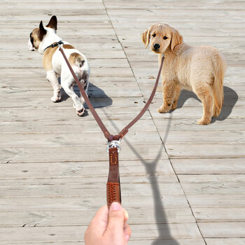 2 Ways Dog Leash Double Two Pet Leather Leads NoTangle Coupler with Hand for walk and training 2 Small Medium dogs