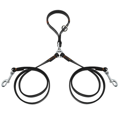 Dviejų krypčių pavadėlis šunims Dvigubi du naminių gyvūnėlių odiniai pavadėliai Neįsipainiojantys su rankena, skirti vaikščioti ir dresuoti 2 mažus vidutinius šunis