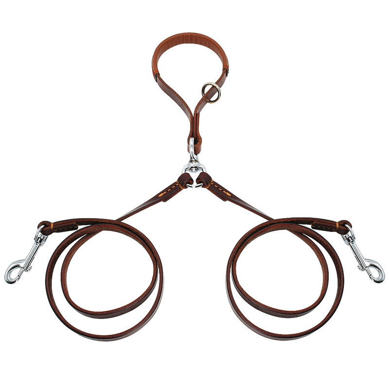 Dviejų krypčių pavadėlis šunims Dvigubi du naminių gyvūnėlių odiniai pavadėliai Neįsipainiojantys su rankena, skirti vaikščioti ir dresuoti 2 mažus vidutinius šunis