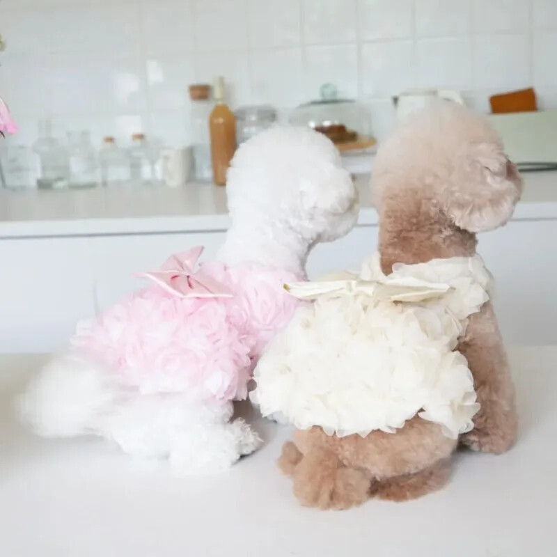 Ljetne haljine za pse s cvjetićima 3D ružičasta haljina Slatka mašna Odjeća za pse za kućne ljubimce Mačka Suknja za kućne ljubimce Odjeća Dodaci za kućne ljubimce Odjeća za medene štene