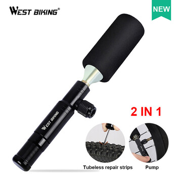 WEST BIKING 2 σε 1 Mini Bike Pump CO2 Inflator Bicycle Tubeless Tire Repair Pump Presta & Schrader Valve MTB Cycling Air Pump