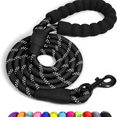 Tvirtas pavadėlis naminiams šunims su minkšta paminkštinta rankena, labai atspindinti virvė naktiniam pasivaikščiojimui, tinka mažam, vidutiniam ir dideliam šuniui