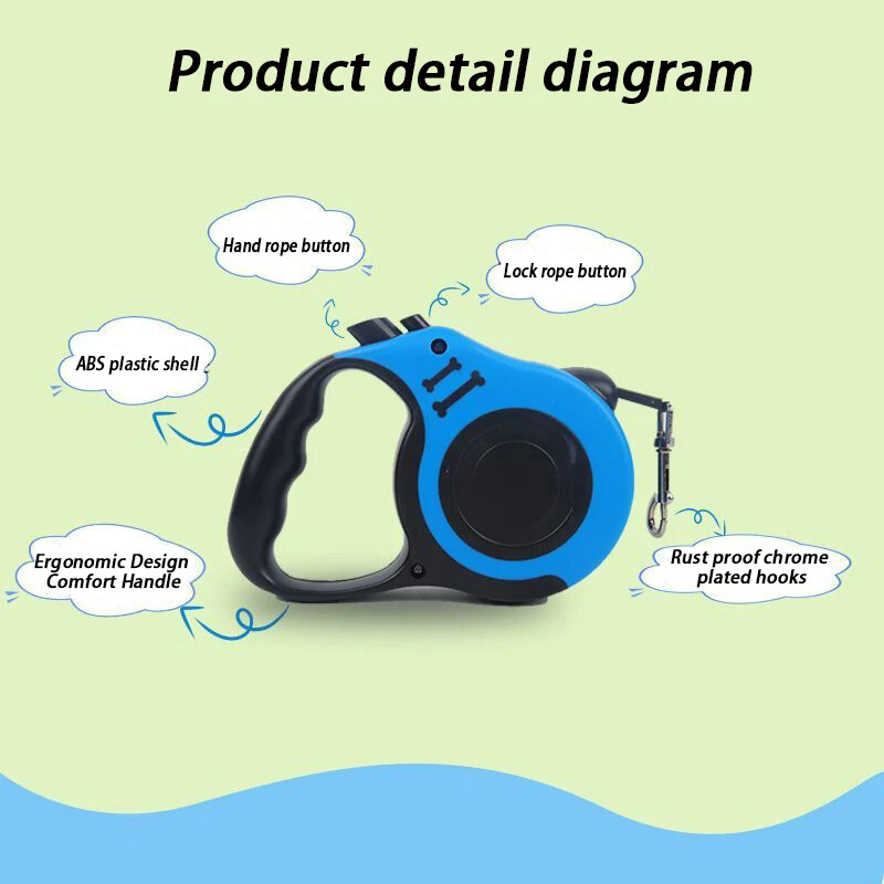 3 m 5 m 12/30 kg šuns pavadėlis, ištraukiamas ruletės antkaklis mažiems dideliems šunims Priedai Reguliuojamas patvarus vaikščiojimas pėsčiomis buldogo virvė