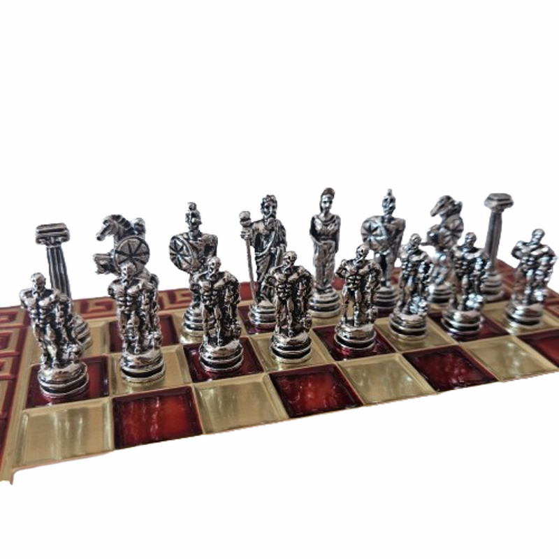 Шах Херкулес, Метална дъска, Метални фигури, Червен, 15х15 см