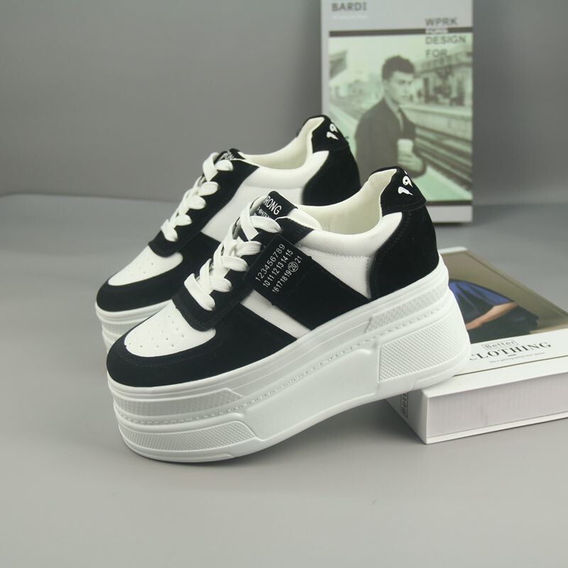 Superaugstas 10cm augošas baltas kurpes sievietēm, pavasaris 2024, jauna platforma, bieza zole, daudzfunkcionālas ikdienas augstpapēžu kurpes sievietēm