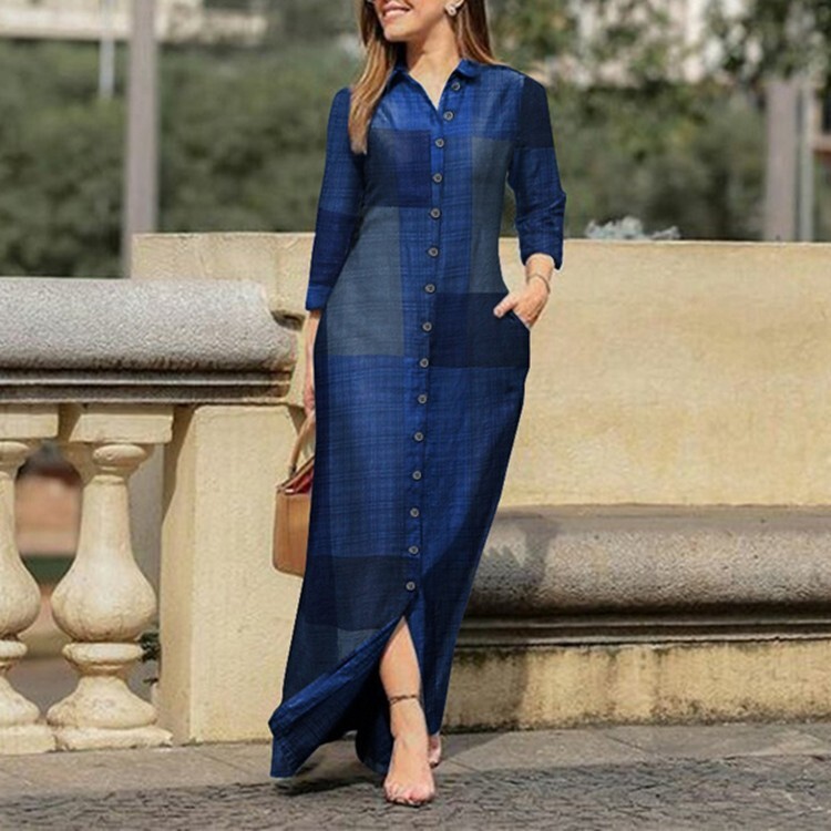 Sieviešu svētku halāts ar atlokiem un garām piedurknēm, gara kokvilnas kleita ar ziedu apdruku, garš pogāms krekls