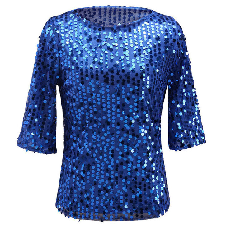 Popularno prodavane europske i američke perle kratkih rukava sa šljokicama iz 2023., labava ležerna majica s otvorenim ramenima, moderna majica sa šljokicama