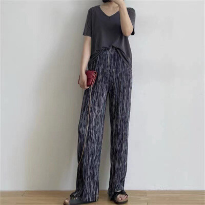Дамско облекло на панталони с дълги до пода широки крачоли, нова корейска версия на размазаните плисирани високи талии, тънки, ежедневни, дълги