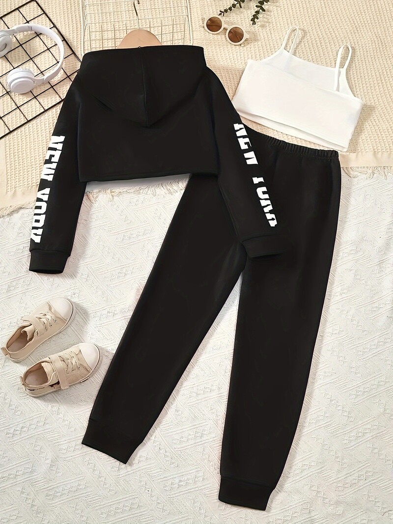 Tarpvalstybinė užsienio prekyba INS pavasario ir rudens mados trijų dalių kostiumas, vaikiškas trumpas megztinis su petnešėlėmis, sportinės aprangos viršus