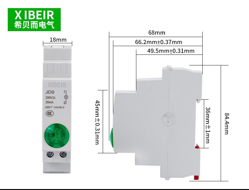 JP9 serijos savaime atsistatantis bėgio tipo mygtuko jungiklis su šviesiai žalia raudona signaline lempute JD9 serija