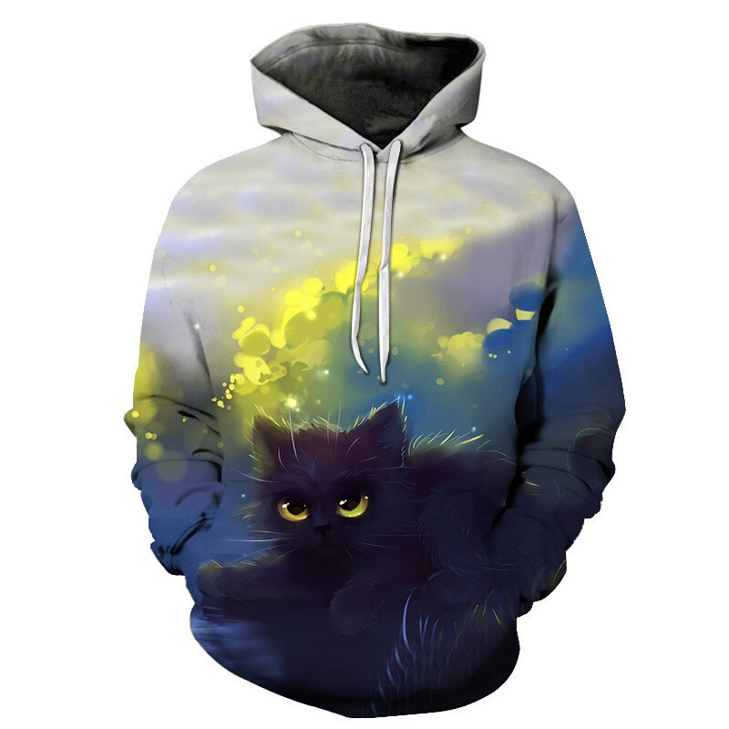 Tiesioginiai gamykliniai pardavimai, ruduo ir žiema, tarpvalstybinis europietiškas ir amerikietiškas mielas katinas, 3D skaitmeninis spausdinimas, poros megztinis su gobtuvu su gobtuvu naujo stiliaus