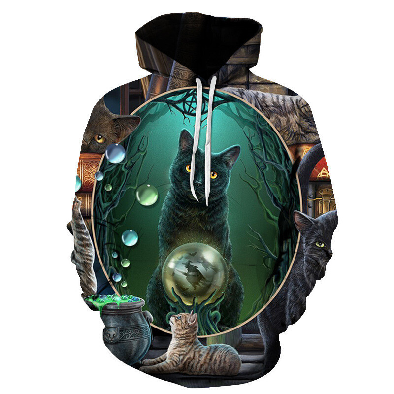 Tiesioginiai gamykliniai pardavimai, ruduo ir žiema, tarpvalstybinis europietiškas ir amerikietiškas mielas katinas, 3D skaitmeninis spausdinimas, poros megztinis su gobtuvu su gobtuvu naujo stiliaus