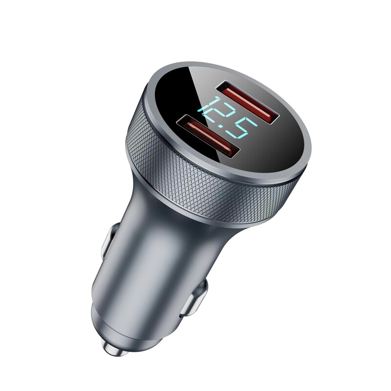 Naujas automobilinis įkroviklis su metaliniu skaitmeniniu ekranu QC super greitas įkrovimas PD36W cigarečių žiebtuvėlis aliuminio lydinio nuo vieno iki dviejų automobilinis įkroviklis