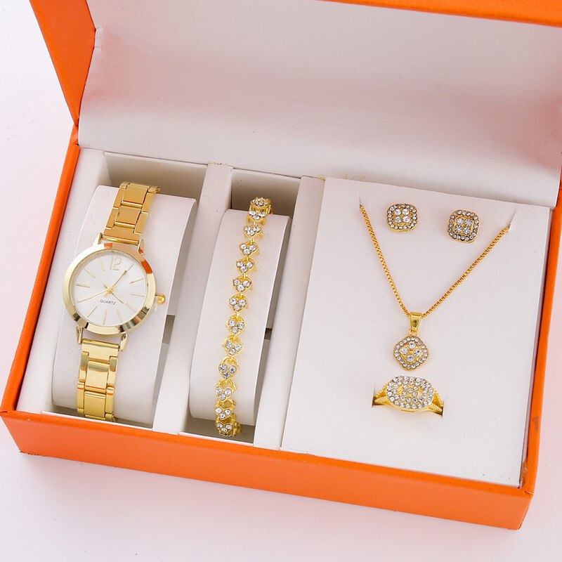 5 бр./компл. Нов горещо продаван моден комплект от висок клас, осеян с диаманти, свеж ретро малък зелен комплект часовници