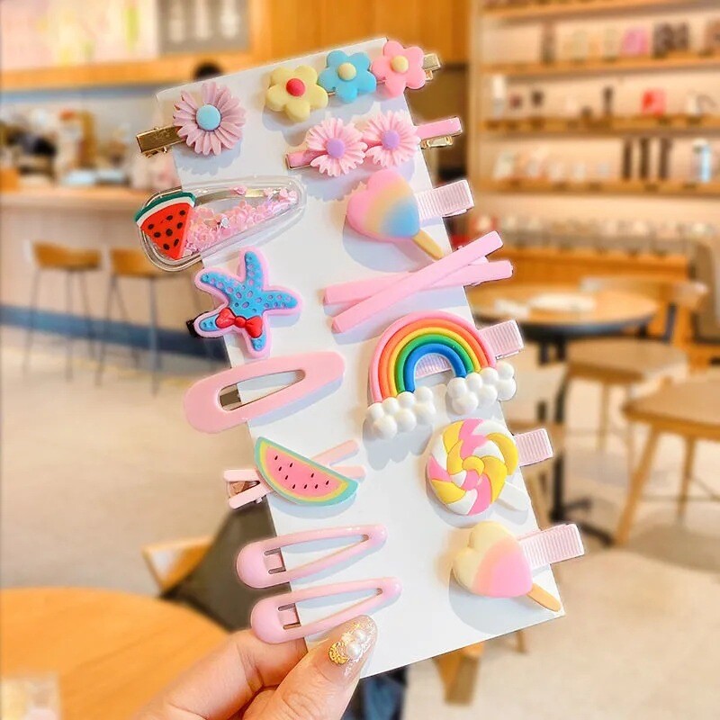 Сладко малко цвете фиби 14pcs корейски деца момиче бебе принцеса малко момиче аксесоари за коса фиби клип аксесоари за коса прическа женска