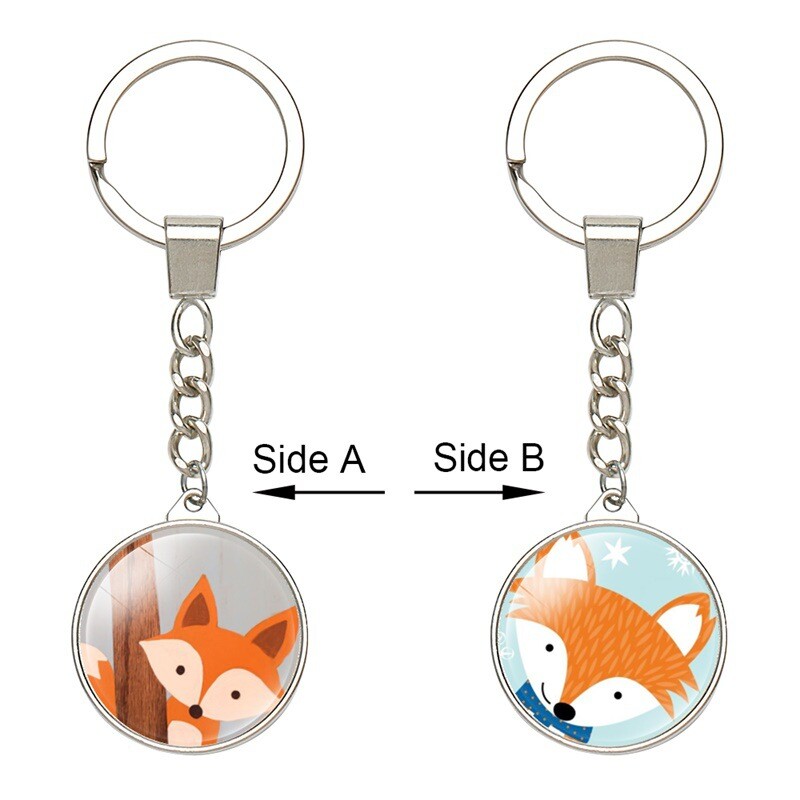 Европейска и американска популярна модна чанта висулка двустранен кристал карикатура лисица ключодържател метален ключодържател