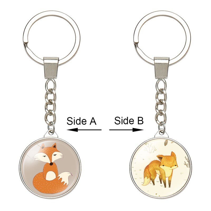 Европейска и американска популярна модна чанта висулка двустранен кристал карикатура лисица ключодържател метален ключодържател