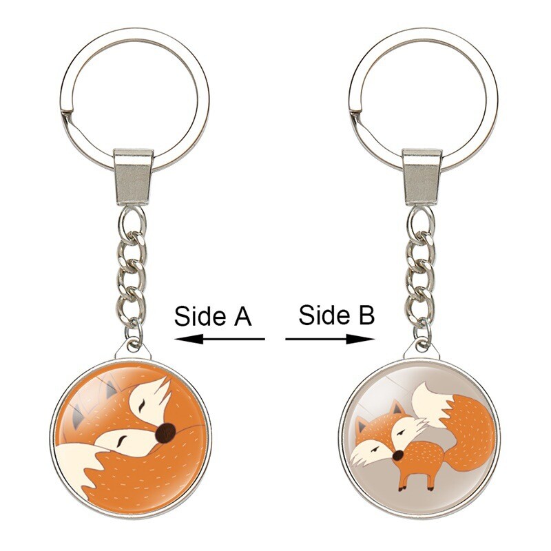 Европейска и американска популярна модна чанта висулка двустранен кристал карикатура лисица ключодържател метален ключодържател