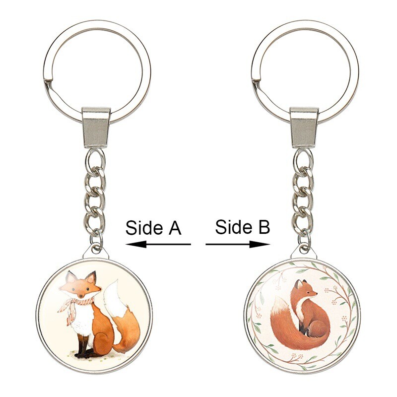 Европейска и американска популярна модна чанта висулка двустранен кристал карикатура лисица ключодържател метален ключодържател