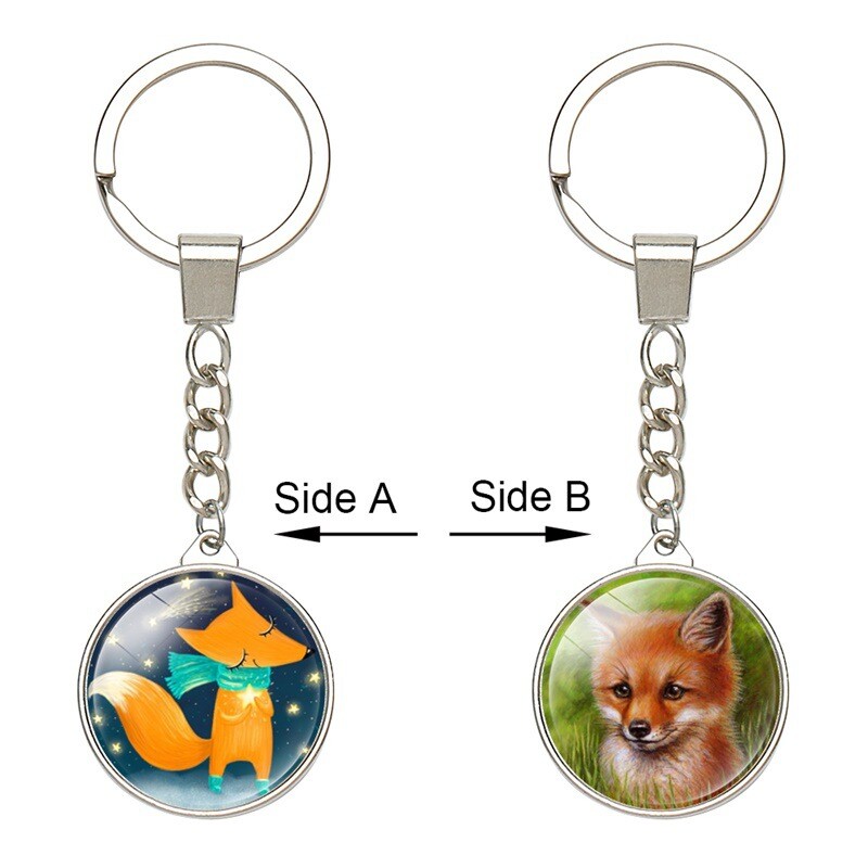Европейска и американска популярна модна чанта висулка двустранен кристал карикатура лисица ключодържател метален ключодържател