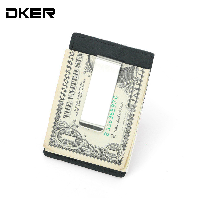 Трансгранична доставка мъжки и дамски първи слой оригинална телешка кожа държач за карти метален европейски и американски прост ретро доларов клип