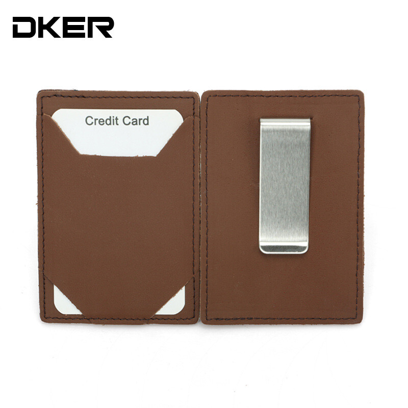 Трансгранична доставка мъжки и дамски първи слой оригинална телешка кожа държач за карти метален европейски и американски прост ретро доларов клип