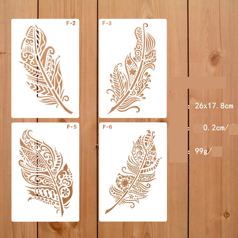 Šablóna na kreslenie dutého pierka, pravítko, zápisník, nová sada 7 dekoratívnych šablón mandaly s pierkami