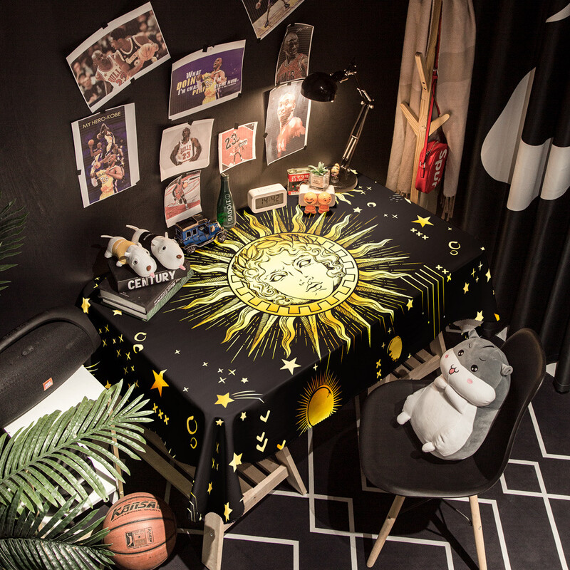 Лека луксозна покривка за маса с модерна марка за игра на маса ново слънце, звезда, луна, водоустойчива против изгаряне, черна масичка за кафе в скандинавски стил