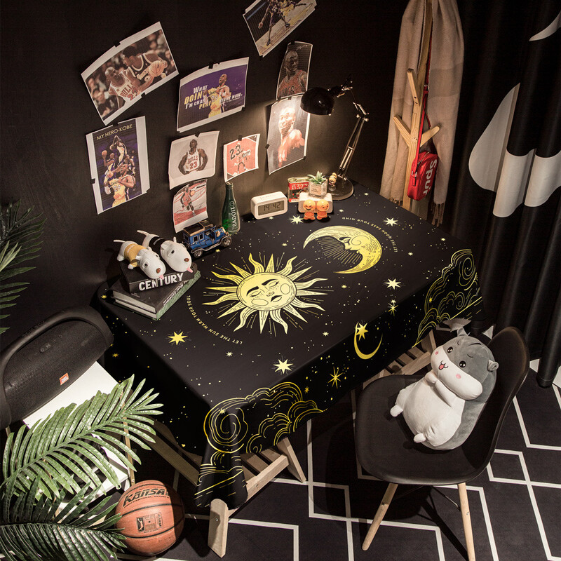 Лека луксозна покривка за маса с модерна марка за игра на маса ново слънце, звезда, луна, водоустойчива против изгаряне, черна масичка за кафе в скандинавски стил