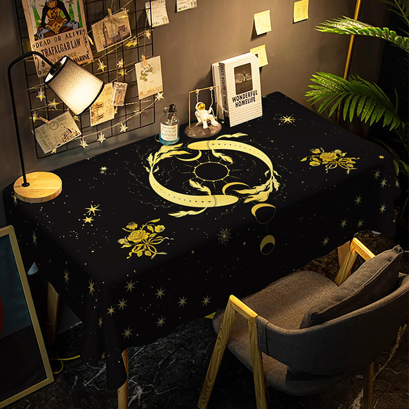 Лека луксозна покривка за маса с модерна марка за игра на маса ново слънце, звезда, луна, водоустойчива против изгаряне, черна масичка за кафе в скандинавски стил