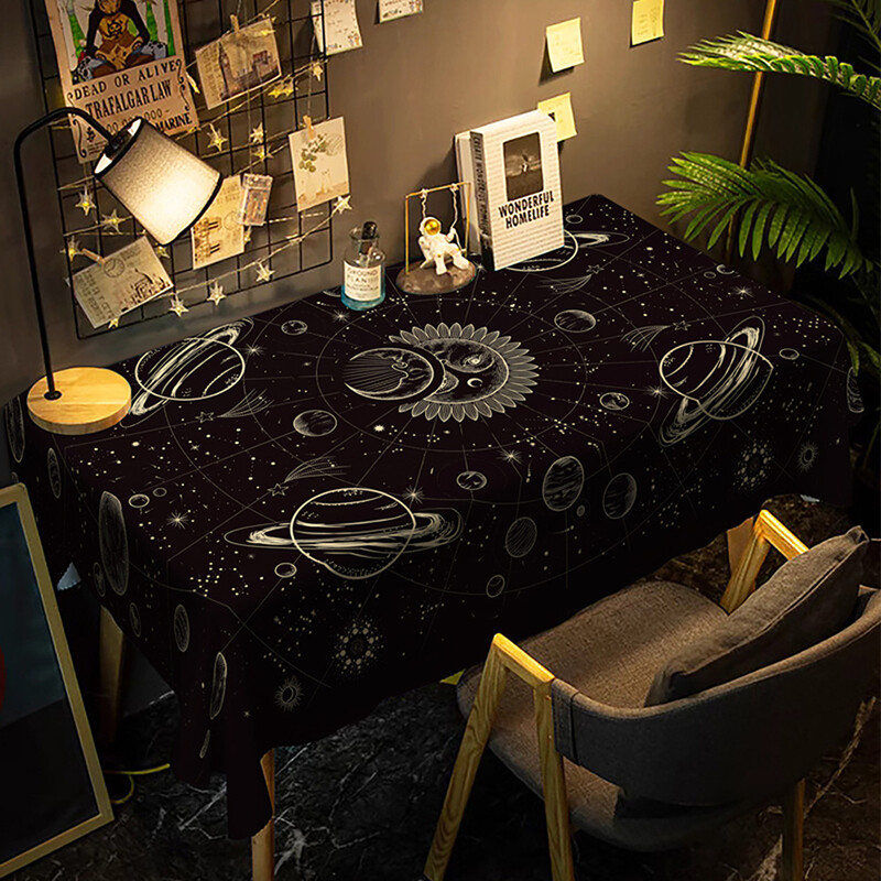 Лека луксозна покривка за маса с модерна марка за игра на маса ново слънце, звезда, луна, водоустойчива против изгаряне, черна масичка за кафе в скандинавски стил