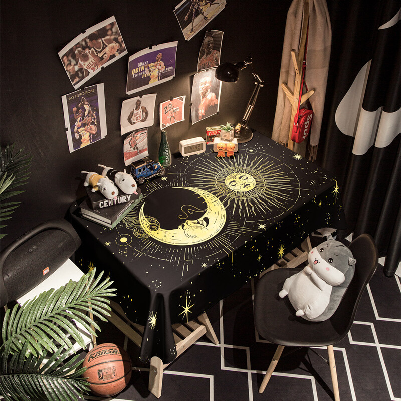 Лека луксозна покривка за маса с модерна марка за игра на маса ново слънце, звезда, луна, водоустойчива против изгаряне, черна масичка за кафе в скандинавски стил