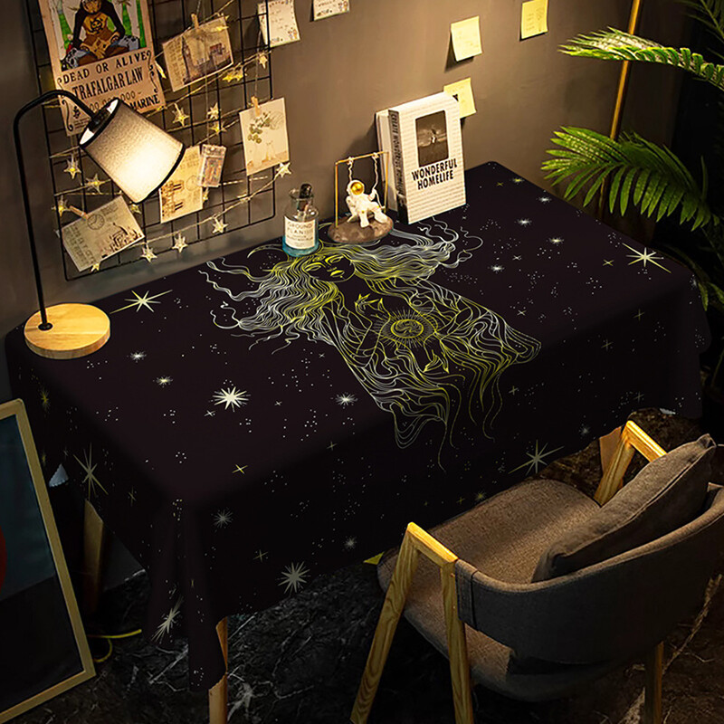 Лека луксозна покривка за маса с модерна марка за игра на маса ново слънце, звезда, луна, водоустойчива против изгаряне, черна масичка за кафе в скандинавски стил